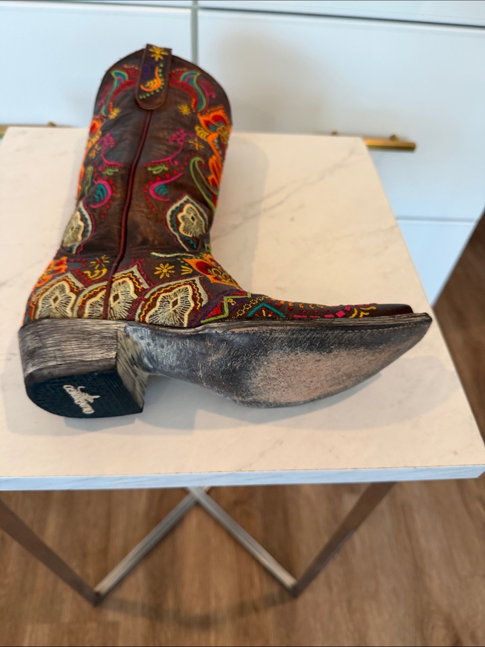 Old Gringo Brown Leather Western Boots with Multicolor Floral Embroidery - Picture 7 of 13